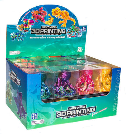 Assorted colourful 3D printed articulated octopus figures with flexible tentacles in display box for sensory and collectible play.