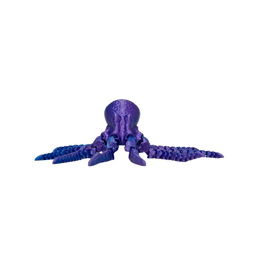 Assorted colourful 3D printed articulated octopus figures with flexible tentacles in display box for sensory and collectible play.