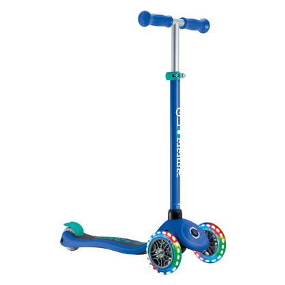 Globber - PRIMO  Scooter with Lights and Griptape - Navy Blue/ Emerald Green