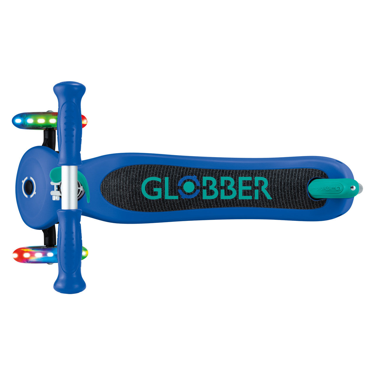 Globber - PRIMO  Scooter with Lights and Griptape - Navy Blue/ Emerald Green