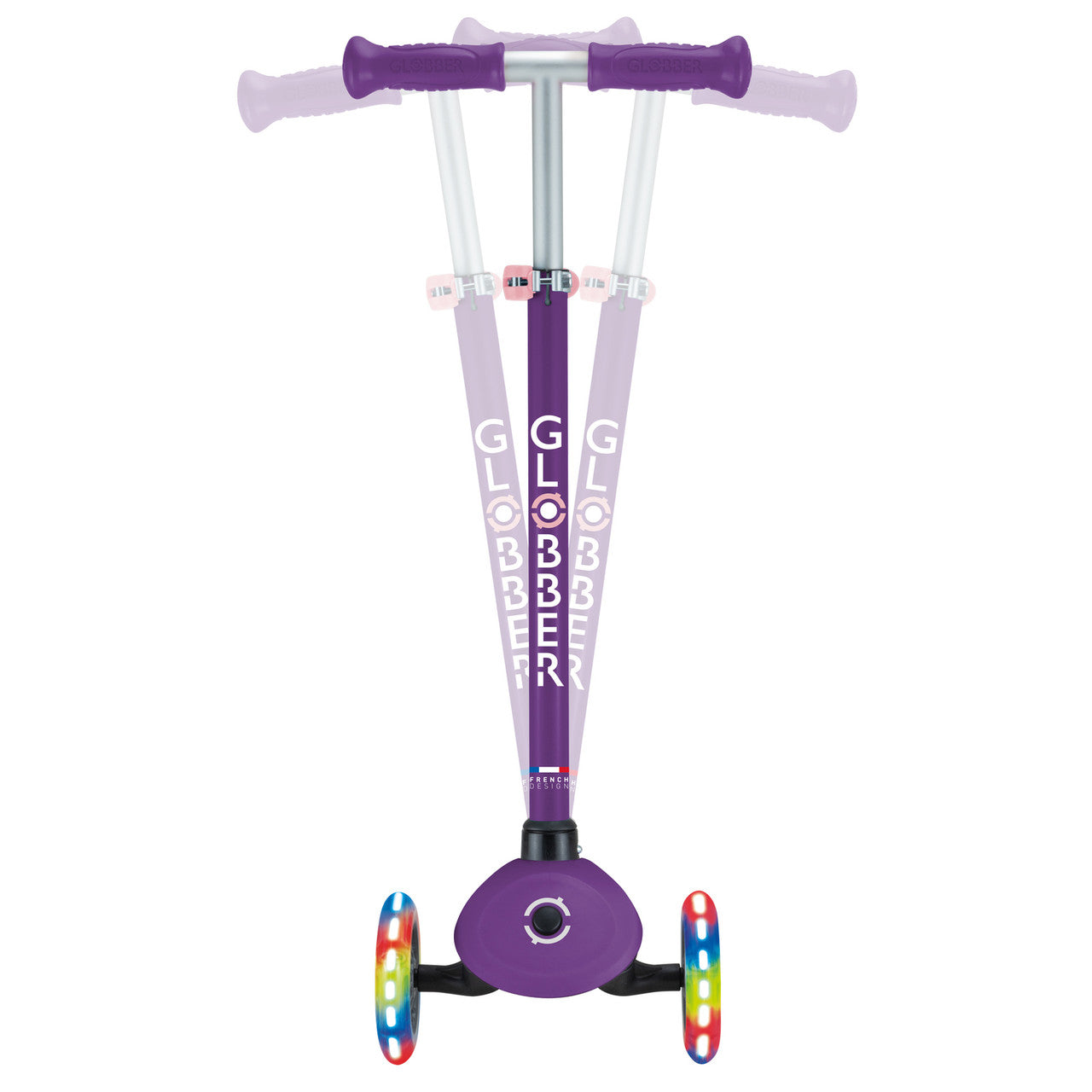 Globber - PRIMO Scooter with Lights and Griptape - Purple/ Pastel Pink