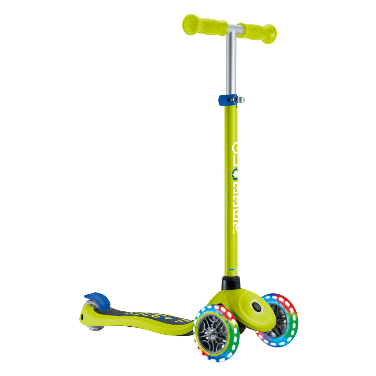 Globber - PRIMO Scooter with Lights and Griptape - Lime Green/ Navy Blue