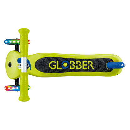 Globber - PRIMO Scooter with Lights and Griptape - Lime Green/ Navy Blue