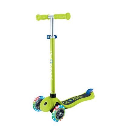 Globber - PRIMO Scooter with Lights and Griptape - Lime Green/ Navy Blue