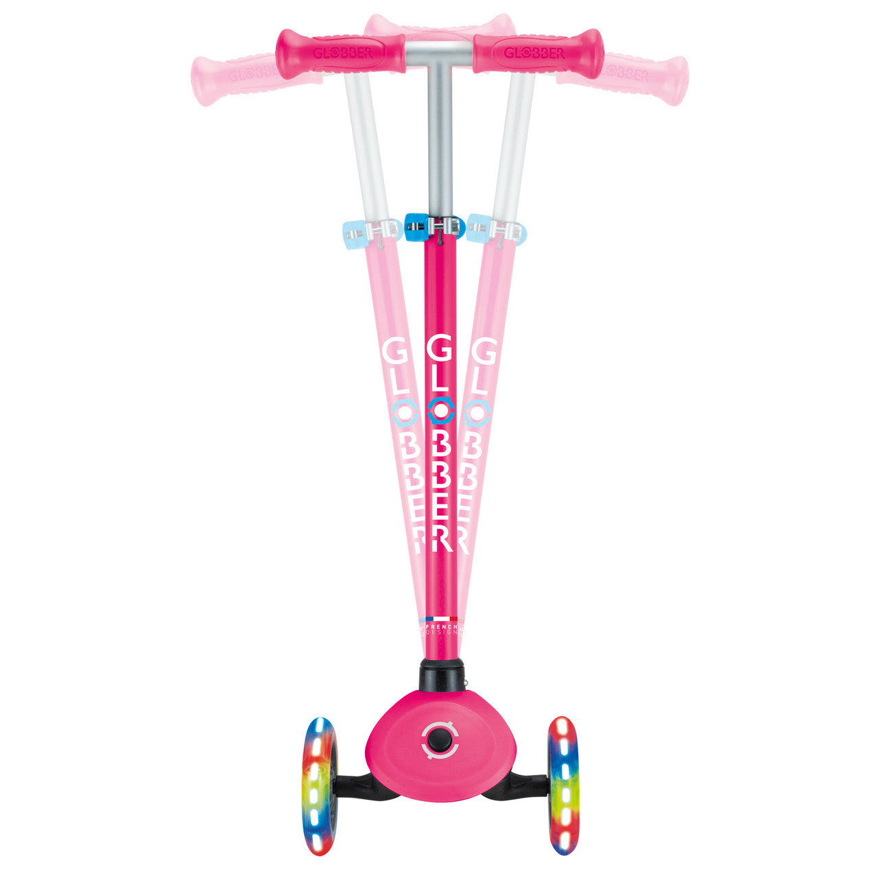 Globber PRIMO V2 Scooter with Lights and Griptape - Fuchsia / Sky Blue