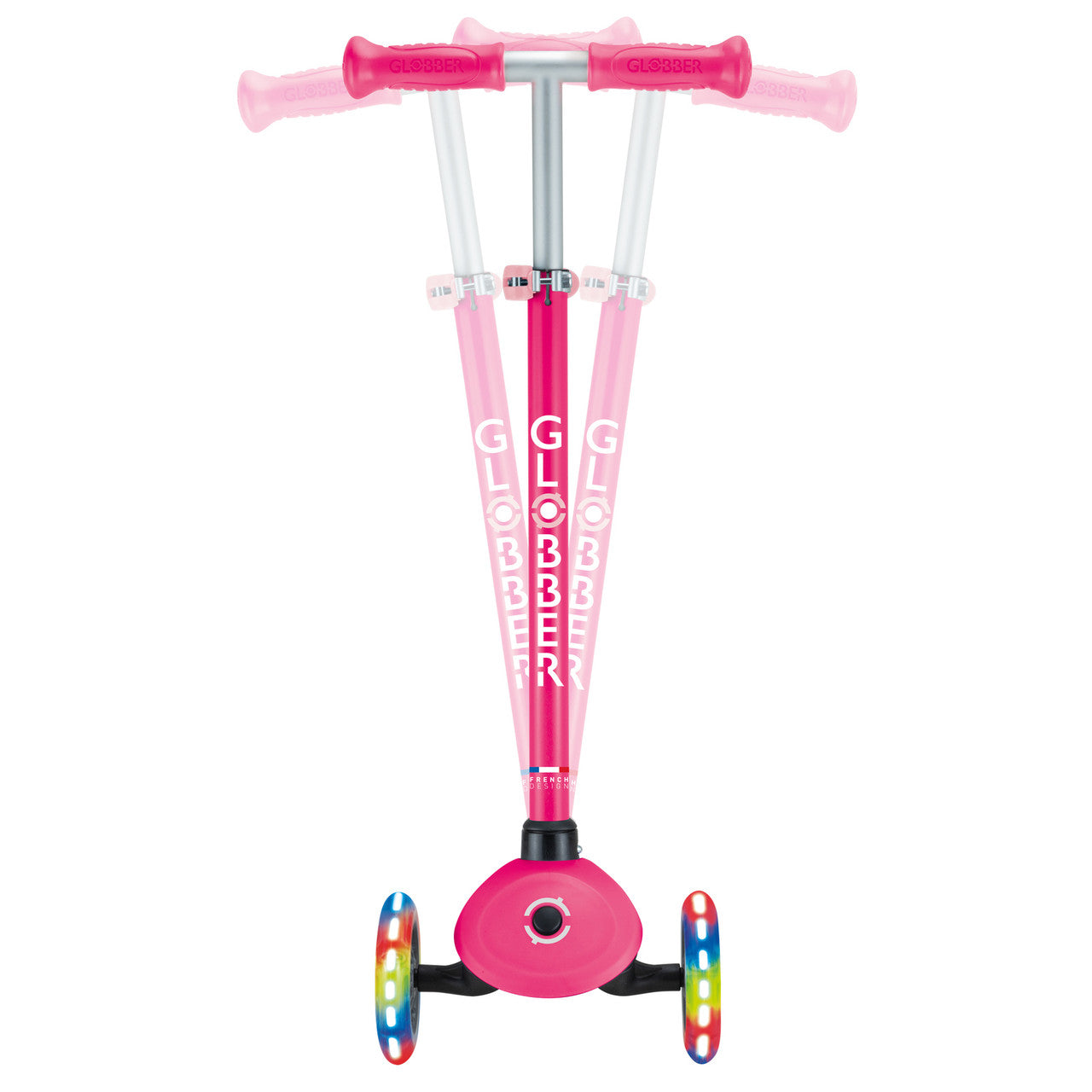 Globber PRIMO V2 Scooter with Lights and Griptape - Fuchsia / Pastel Pink