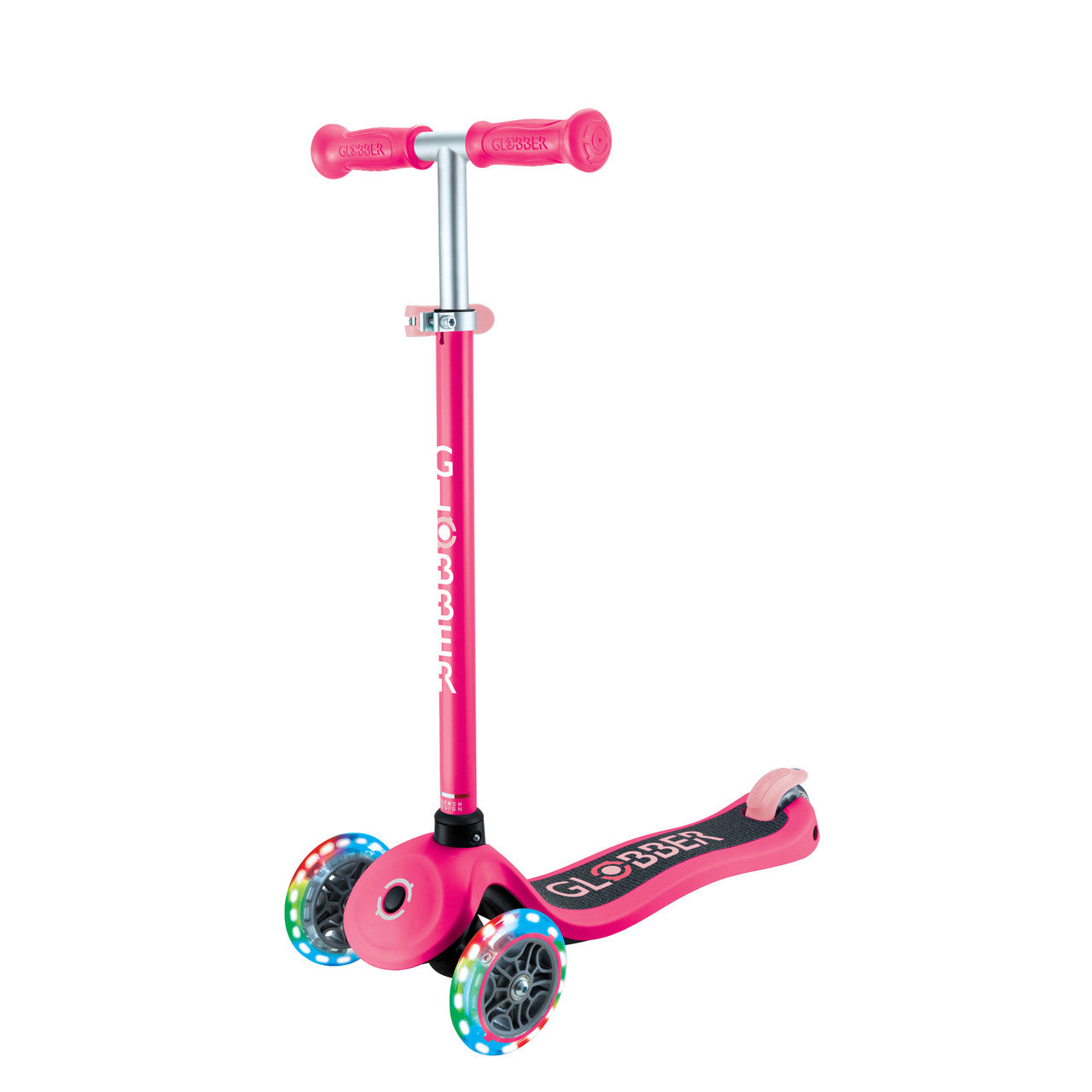 Globber PRIMO V2 Scooter with Lights and Griptape - Fuchsia / Pastel Pink