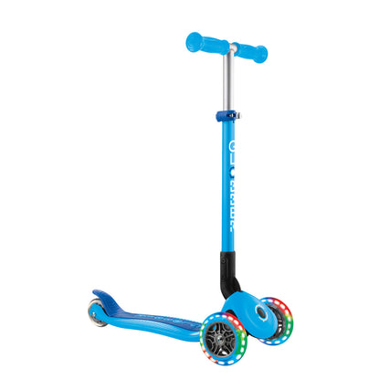 Globber PRIMO FOLDABLE LIGHTS 3 Wheel Scooter - Sky Blue/Navy Blue