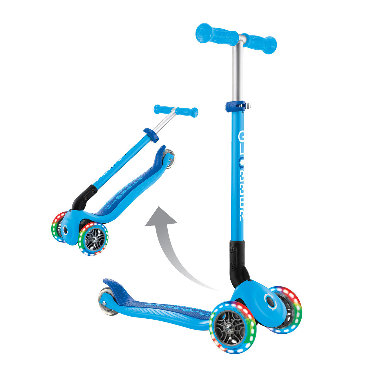 Globber - PRIMO FOLDABLE LIGHTS - Sky Blue/Navy Blue