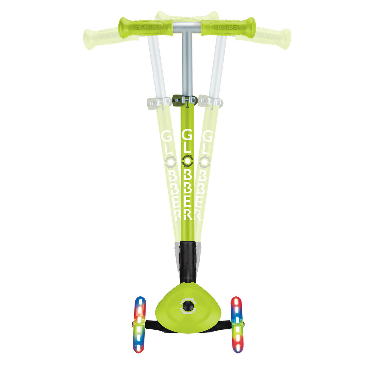 Globber PRIMO FOLDABLE LIGHTS: 3 Wheel Scooter - Lime Green