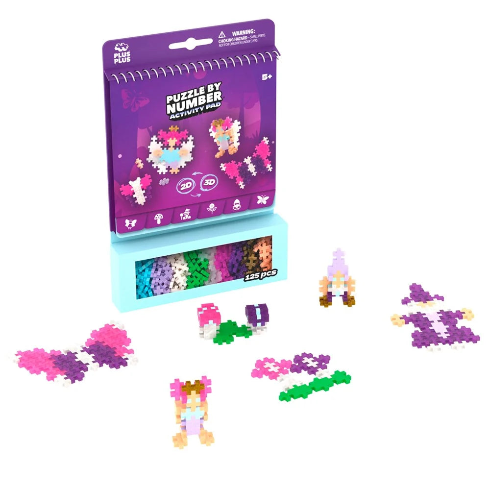 Plus-Plus Activity Pad Puzzle by Number Enchanted Forest PP4348 with 125 colourful building pieces and magical woodland designs