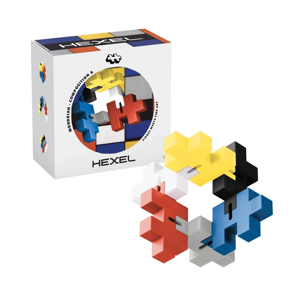 Plus-Plus HEXEL Mondrian Composition A flexible sensory fidget toy inspired by Piet Mondrian with six interconnected colourful pieces