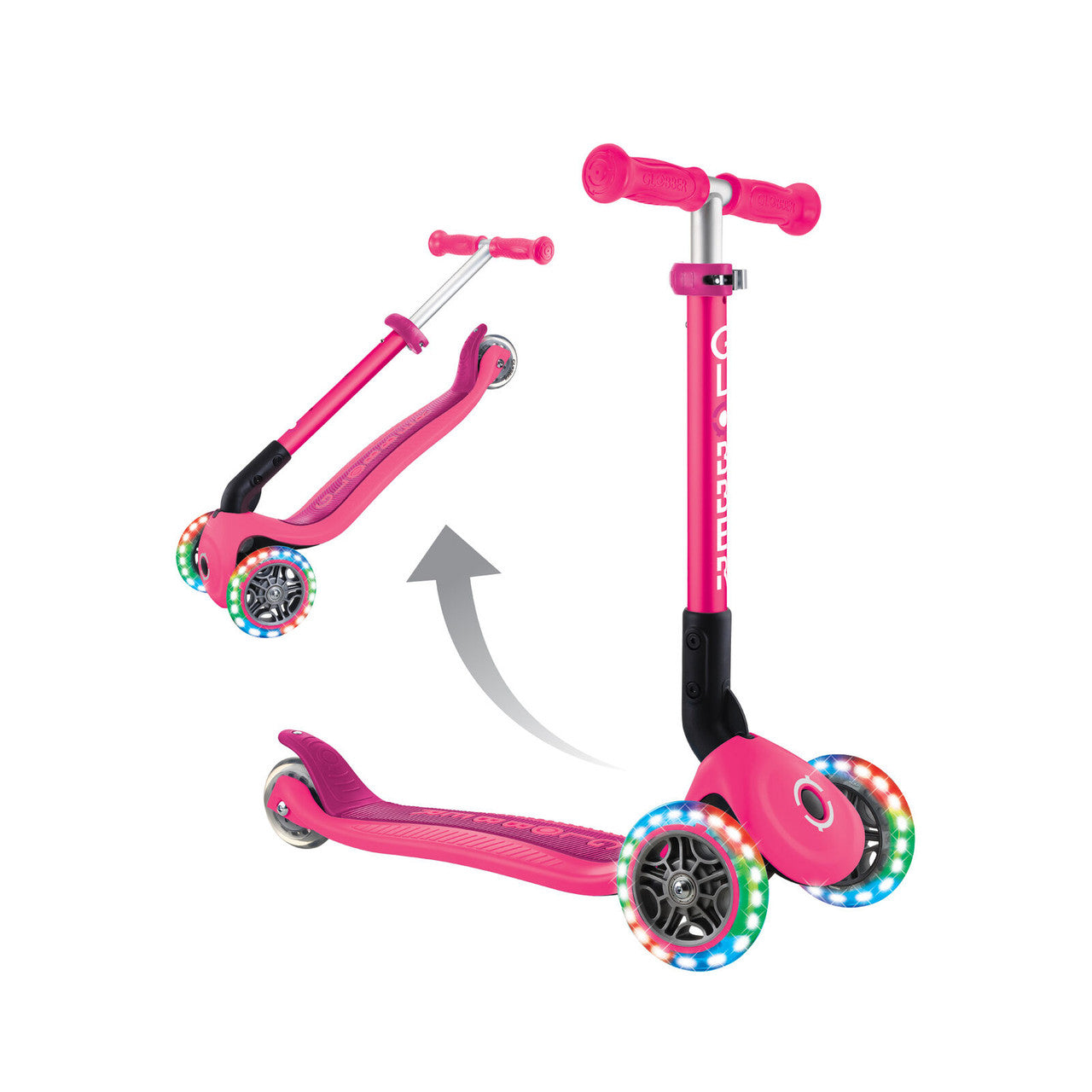 Globber - JUNIOR FOLDABLE LIGHTS Scooter - Fuschia Pink
