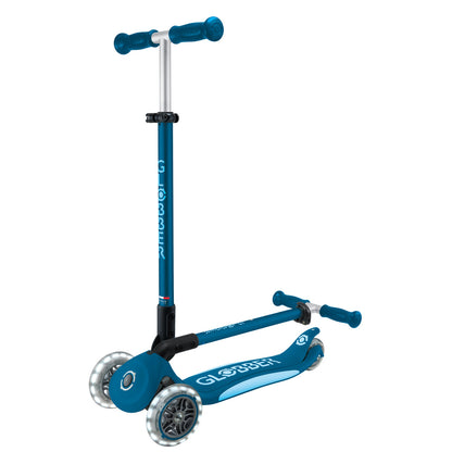 Globber - PRIMO FOLDABLE PLUS  Scooter with Lights  - Petrol Blue/Light Blue