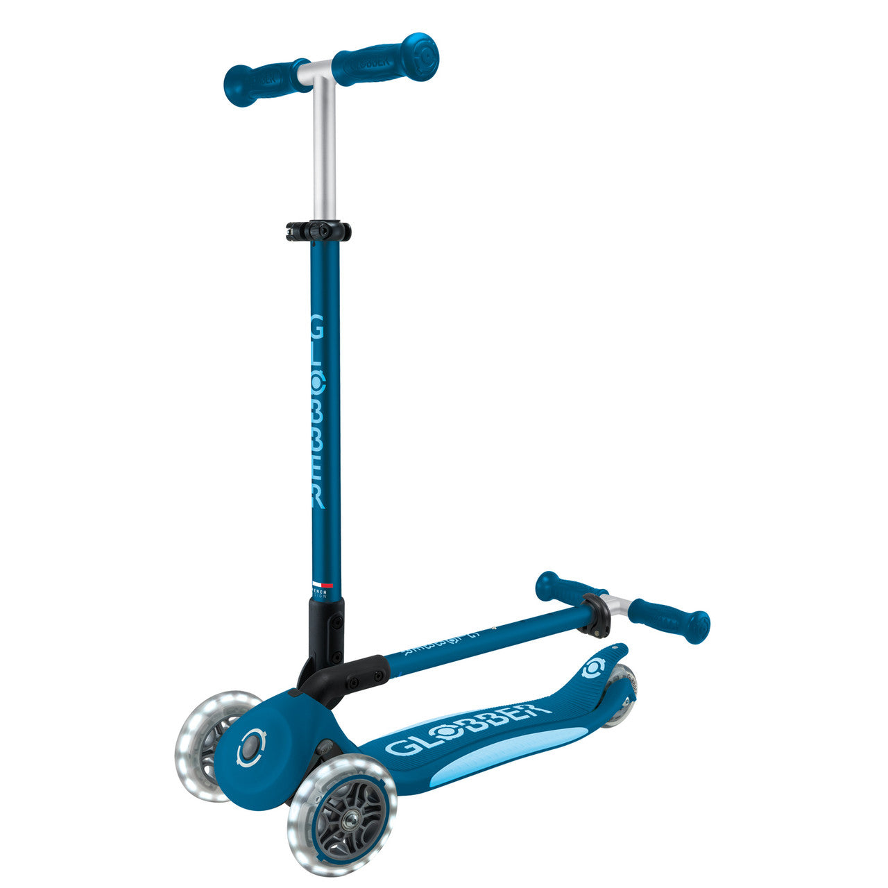 Globber - PRIMO FOLDABLE PLUS  Scooter with Lights  - Petrol Blue/Light Blue