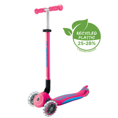 Globber - PRIMO FOLDABLE PLUS  Scooter with Lights - Fushia Pink/ Sky Blue