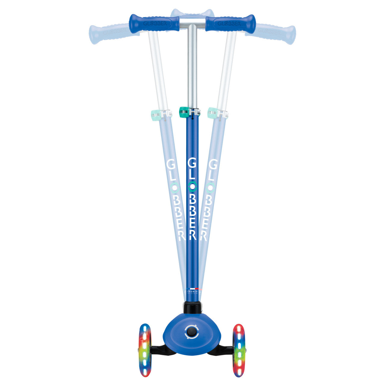 Globber Primo PLUS with LIGHTS 3 Wheel Scooter - Navy Blue/ Emerald Green