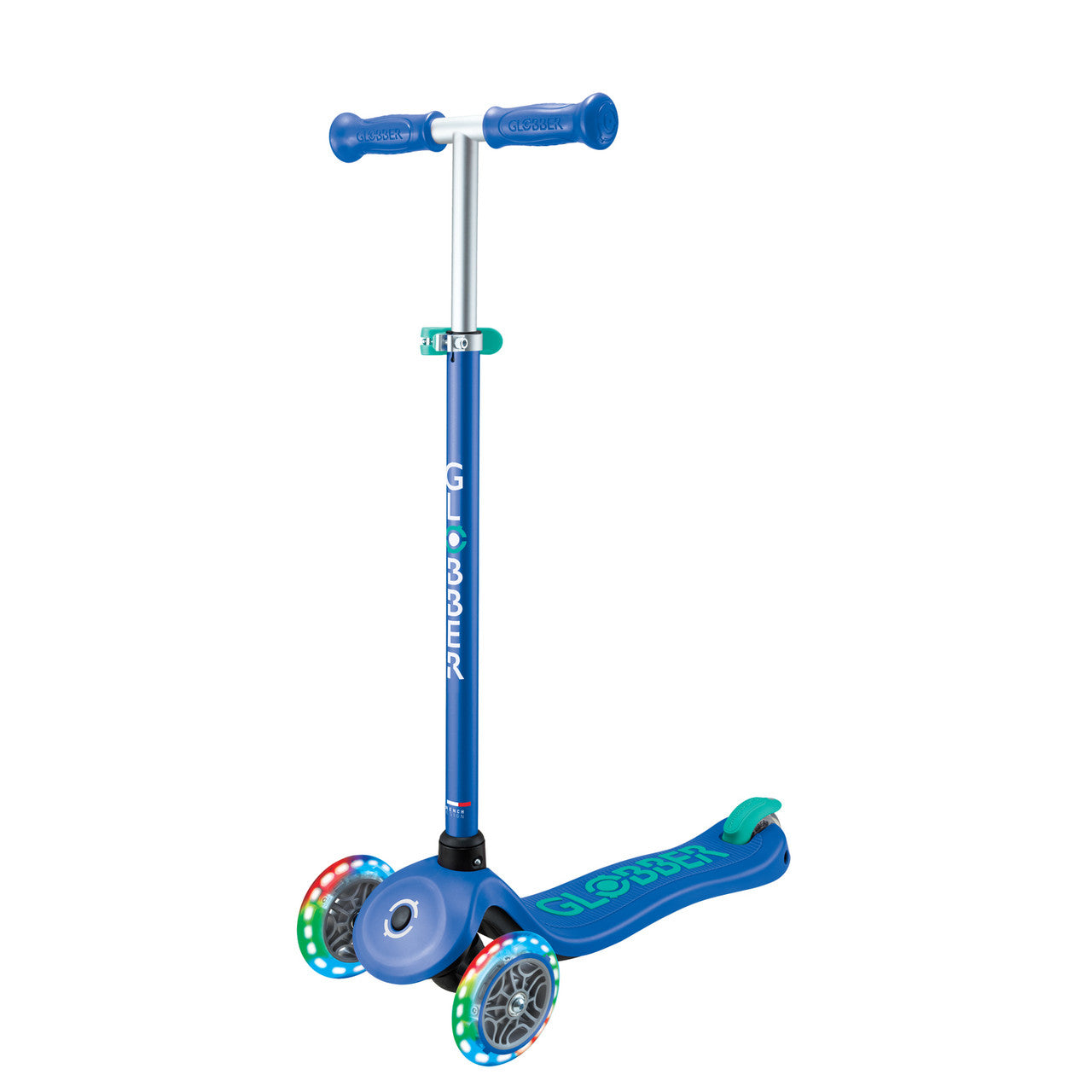 Globber Primo PLUS with LIGHTS 3 Wheel Scooter - Navy Blue/ Emerald Green