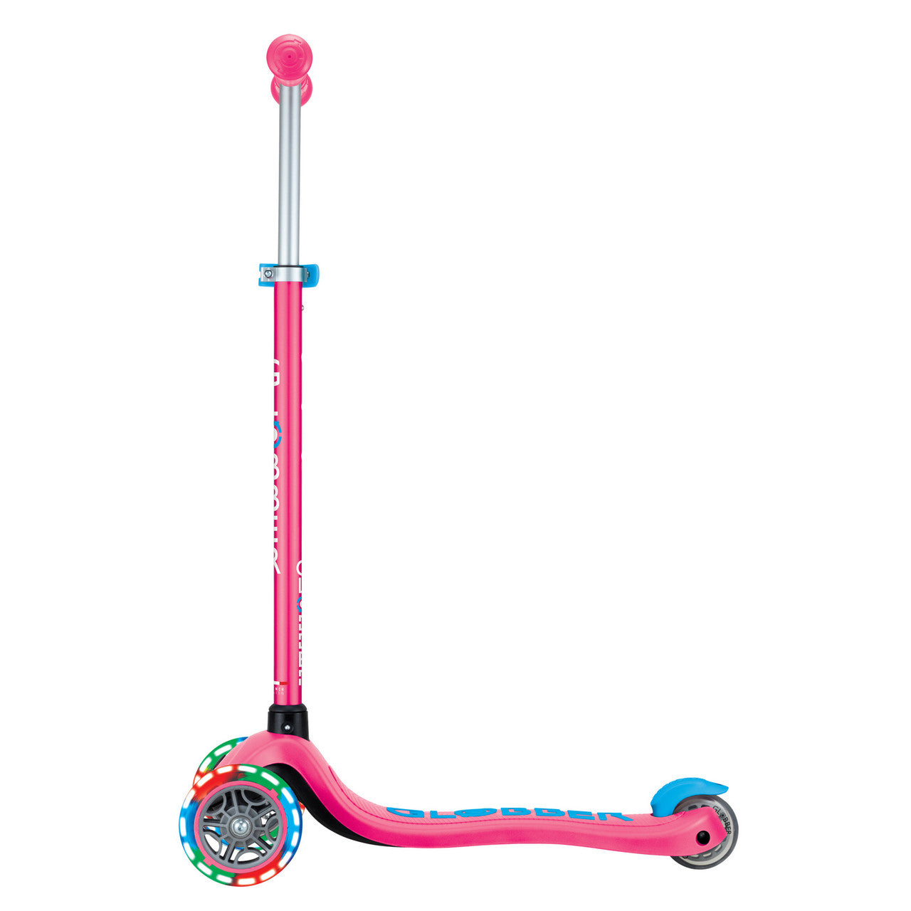 Globber Primo PLUS with LIGHTS 3 Wheel Scooter - Fuchsia Pink / Sky Blue