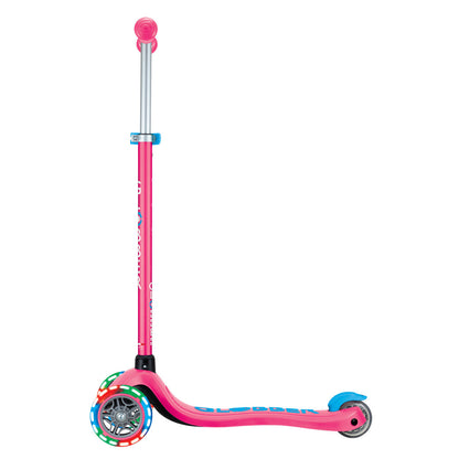 Globber Primo PLUS with LIGHTS 3 Wheel Scooter - Fuchsia Pink / Sky Blue
