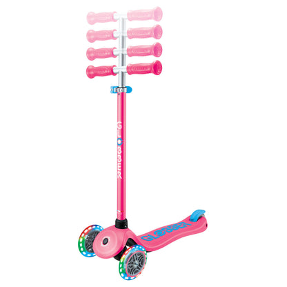Globber Primo PLUS with LIGHTS 3 Wheel Scooter - Fuchsia Pink / Sky Blue