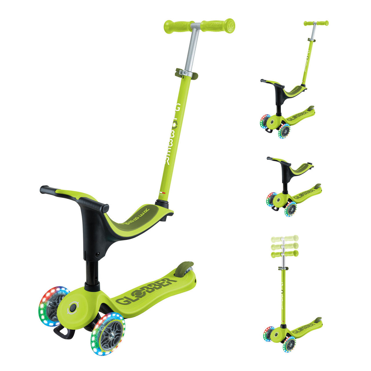 Globber - GO UP SPORTY Lights Scooter - Lime Green/Khaki