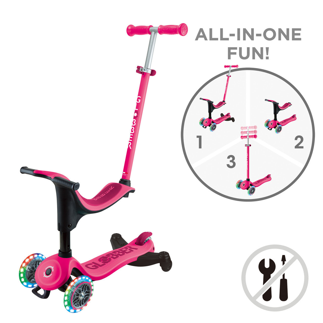 Globber - GO UP SPORTY Lights  360 - Fuchsia/Dark Pink