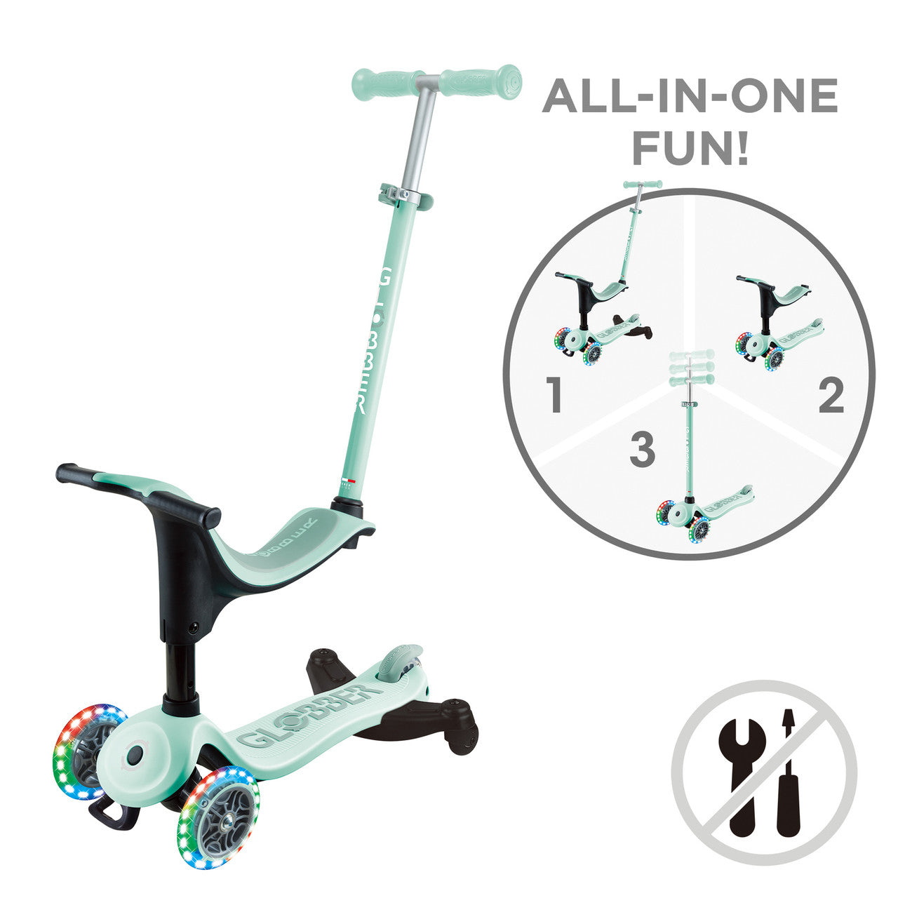 Globber - GO UP SPORTY Lights  360 - Mint/Pistachio