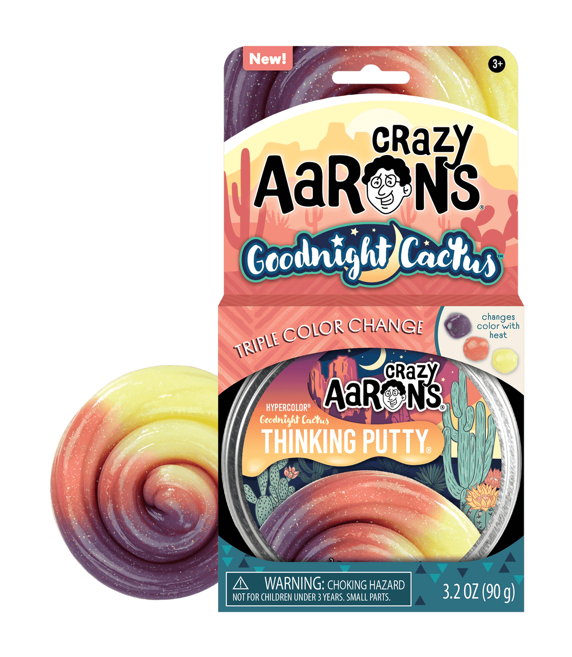 Crazy Aaron's Thinking Putty Hypercolor - Goodnight Cactus Putty 4" Tin