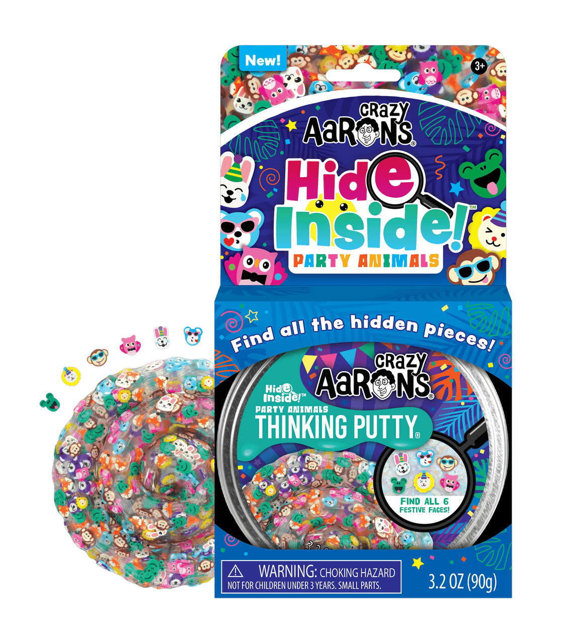 Crazy Aaron's HIDE INSIDE Thinking Putty - Party Animals 4" Tin