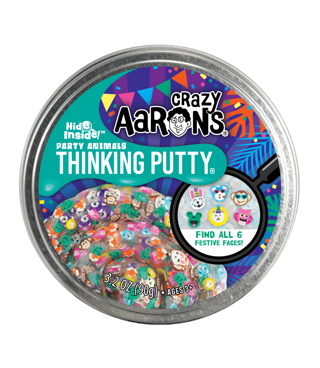 Crazy Aaron's HIDE INSIDE Thinking Putty - Party Animals 4" Tin