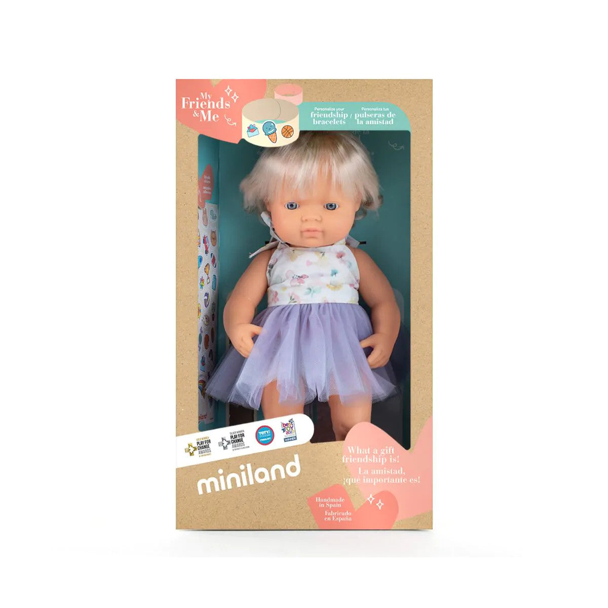Miniland Doll 38cm - My Friends & Me - Blonde Caucasian Girl Baby Doll with Cochlear Implant