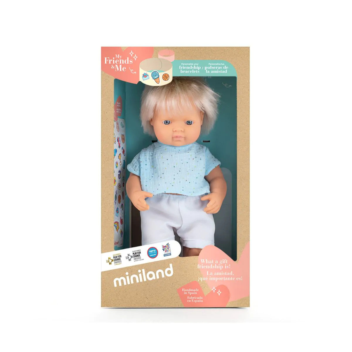 Miniland Doll 38cm - My Friends & Me - Blonde Caucasian Boy Baby Doll