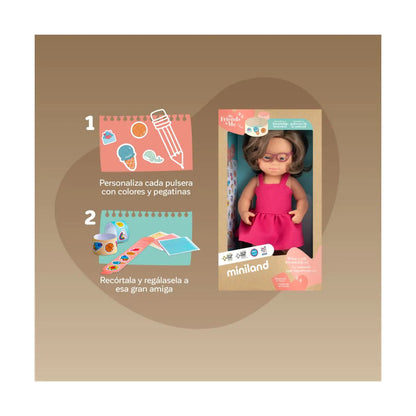 Miniland Doll 38cm - My Friends & Me - Caucasian Girl Baby Doll with Down Syndrome and Glasses