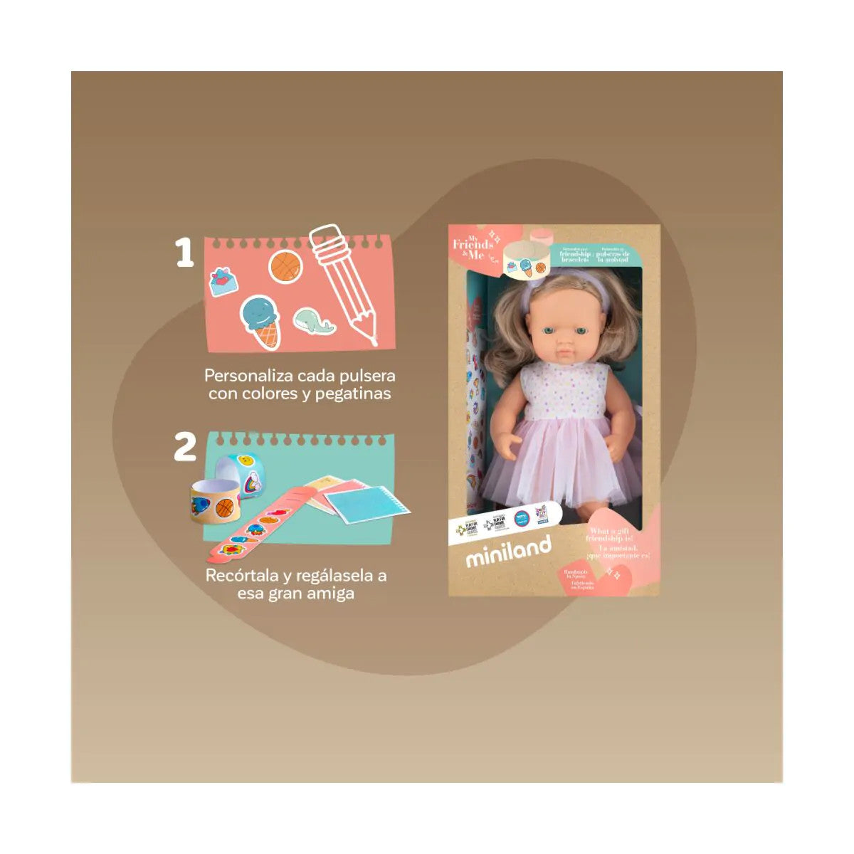 Miniland Doll 38cm - My Friends & Me - Dark Blonde Caucasian Girl Baby Doll