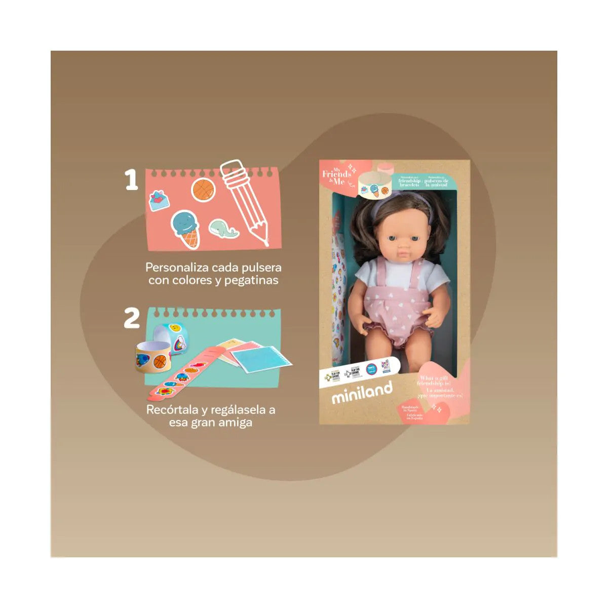 Miniland Doll 38cm - My Friends & Me - Brunette Caucasian Girl Baby Doll