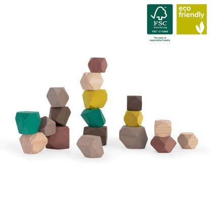 Miniland Aptitude - ECO Wooden Towering Wood Stones Set, 18 pcs
