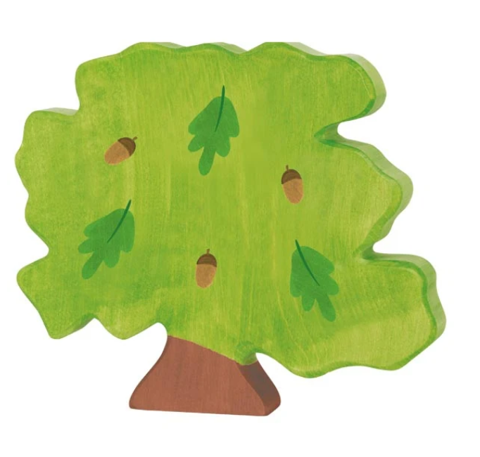 Holztiger Oak Tree handcrafted wooden scenery accessory with hand-painted green foliage and acorn details