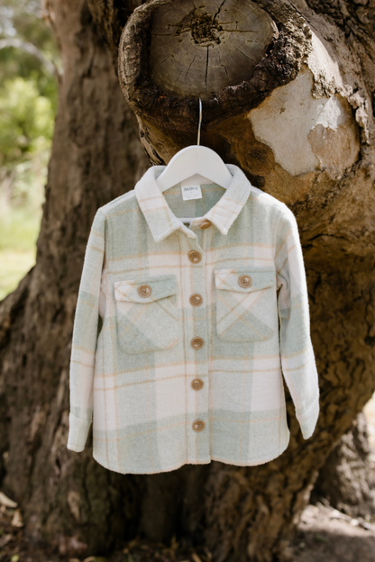Milky - Soft Green Check Overshirt (sizes 2-7)