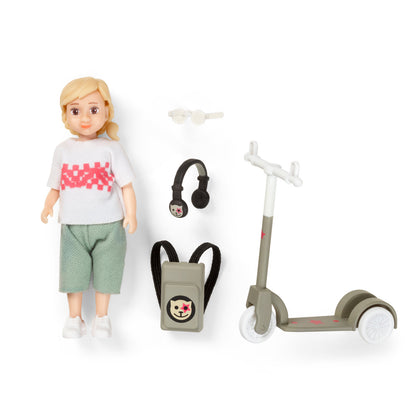Lundby Doll's House - Girl Doll with Scooter and Backpack