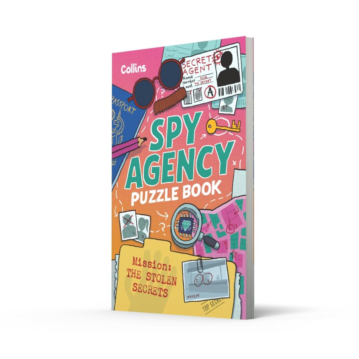 Stolen Secrets Spy Agency Puzzle Book featuring code-breaking puzzles, logic games and an interactive secret agent mission