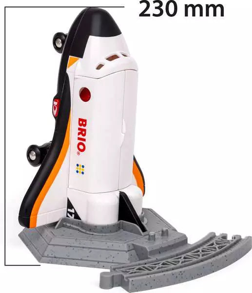 BRIO space shuttle engines lit up, showing the light effects that switch on when the shuttle is lifted