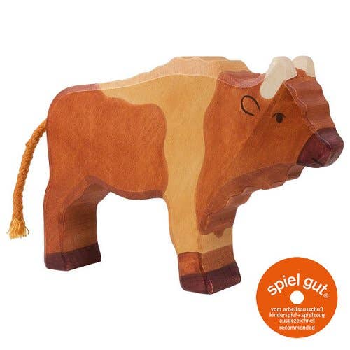 Holztiger Bison handcrafted wooden animal figure with realistic brown coat and sturdy standing pose
