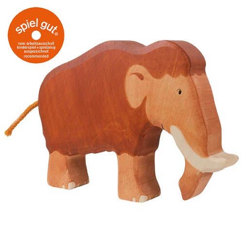 Holztiger Mammoth handcrafted wooden prehistoric animal figure with curved tusks and natural timber finish