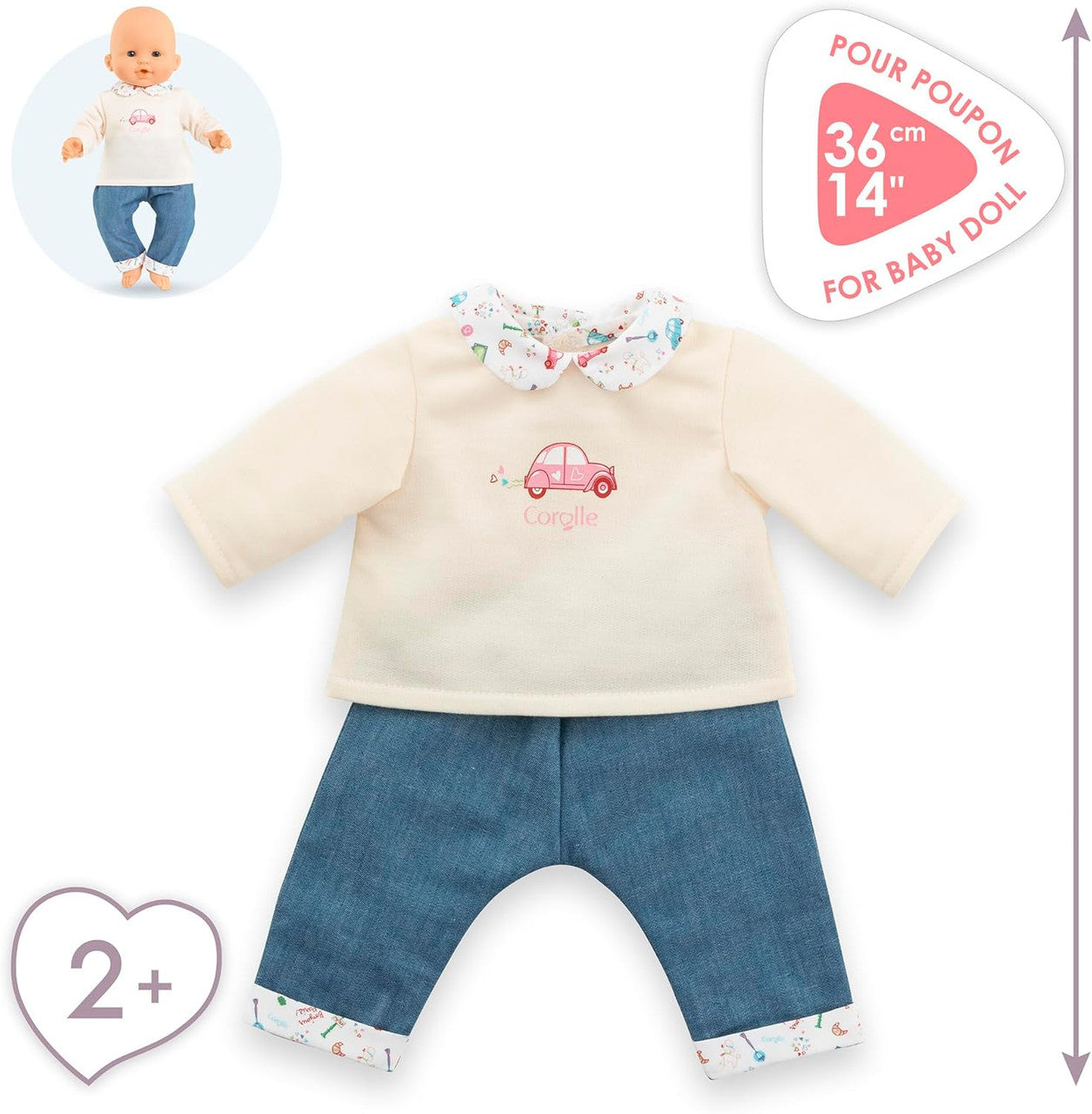 Corolle - Weekend in Paris T-Shirt and Jeans Set for Corolle 36cm Mon Grand Baby Dolls