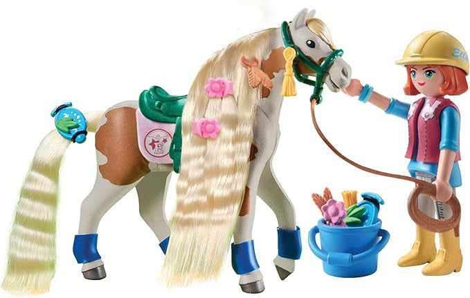 Playmobil - Horses of Waterfall - Ellie and Horse Pinto with Hair Accessories 71639