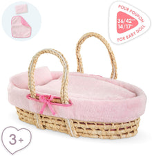 Corolle - Pink Plush Moses Basket for Corolle 36cm and 42cm Baby Dolls