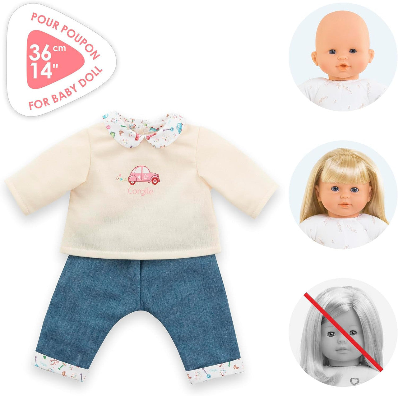 Corolle - Weekend in Paris T-Shirt and Jeans Set for Corolle 36cm Mon Grand Baby Dolls