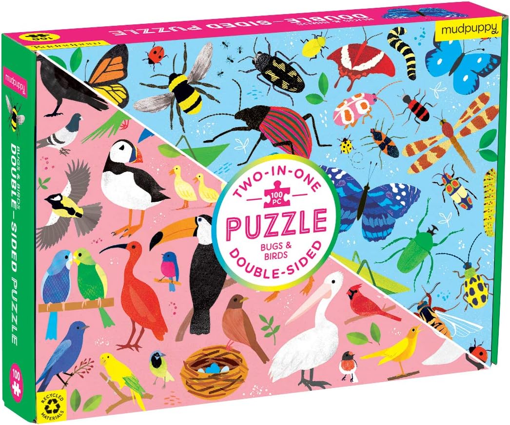 Mudpuppy – 100 Piece Double-Sided Puzzle – Bugs & Birds