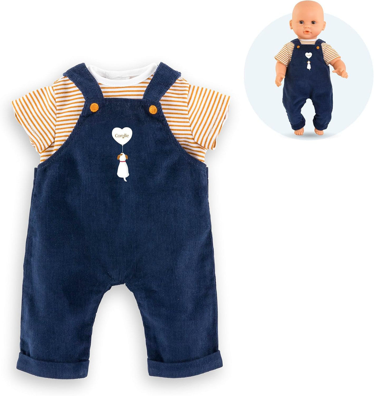 Corolle - Mon Premier Striped T-Shirt and Navy Overalls Set 30cm